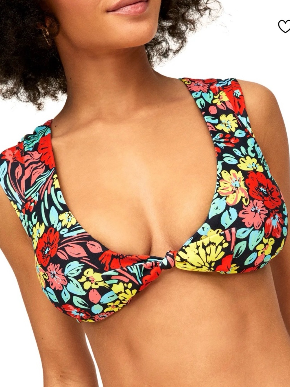 Adore Me Black Multi Floral Knot-Front Bikini Top